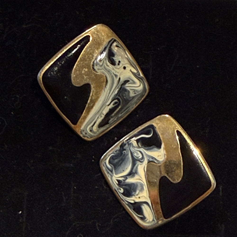 Chic Gold and Black Abstract Earrings